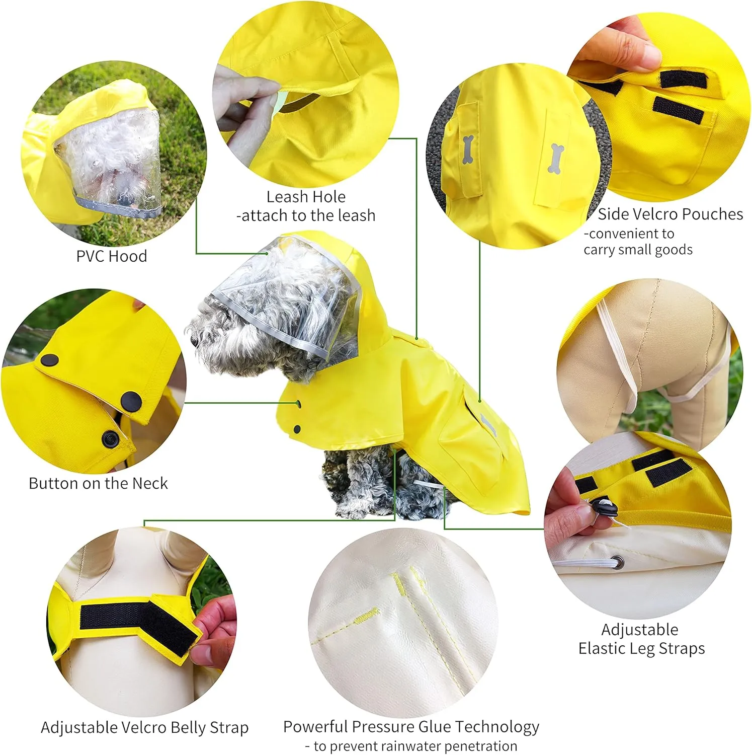 Dog Raincoat,Waterproof Rain Poncho with Hoodie, High Reflective Adjustable Pet Rain Jacket with Leash Hole for Small Medium and Large Dogs (Yellow, Small)