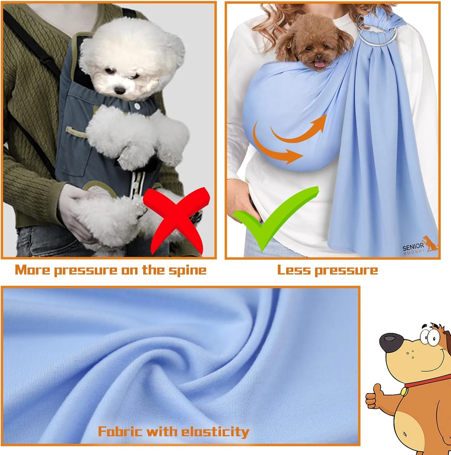 Dog Sling Carrier for Small Dogs,Pet Carry Slings Front Pack,Puppy/Cat Up to 10lbs,Soft Cotton,Adjustable Wrap,Anti Pet Anxiety,Hands Free