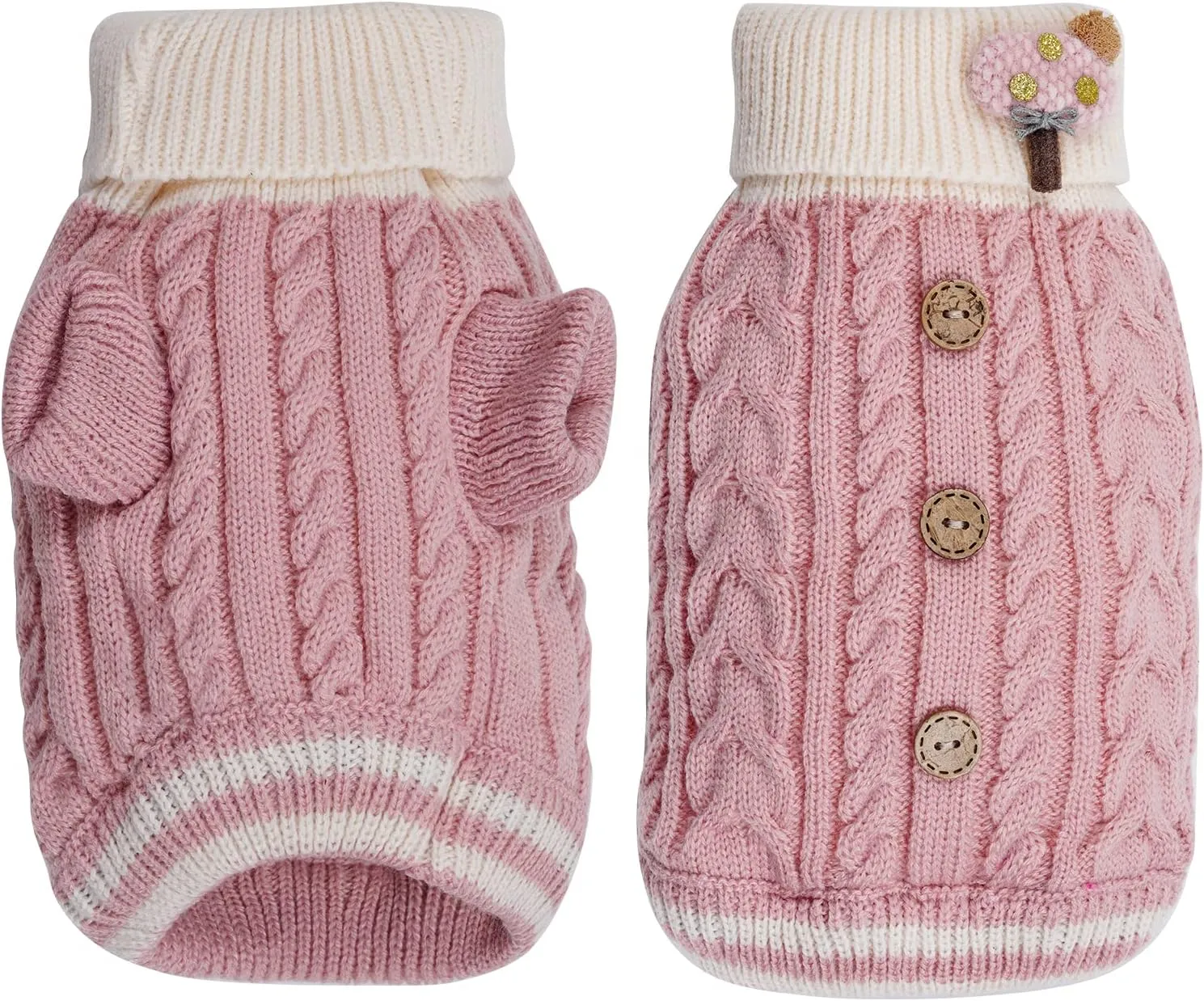Dog Sweater Turtleneck Knitwear Doggie Pullover Sweater Doggy Winter Coat Warm Pet Clothes Puppy Holiday Clothing Buttons Knitted Outfits for Small Cats Dogs Cold Weather (Medium)