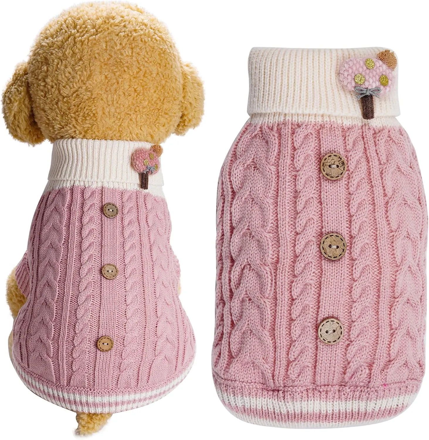 Dog Sweater Turtleneck Knitwear Doggie Pullover Sweater Doggy Winter Coat Warm Pet Clothes Puppy Holiday Clothing Buttons Knitted Outfits for Small Cats Dogs Cold Weather (Medium)