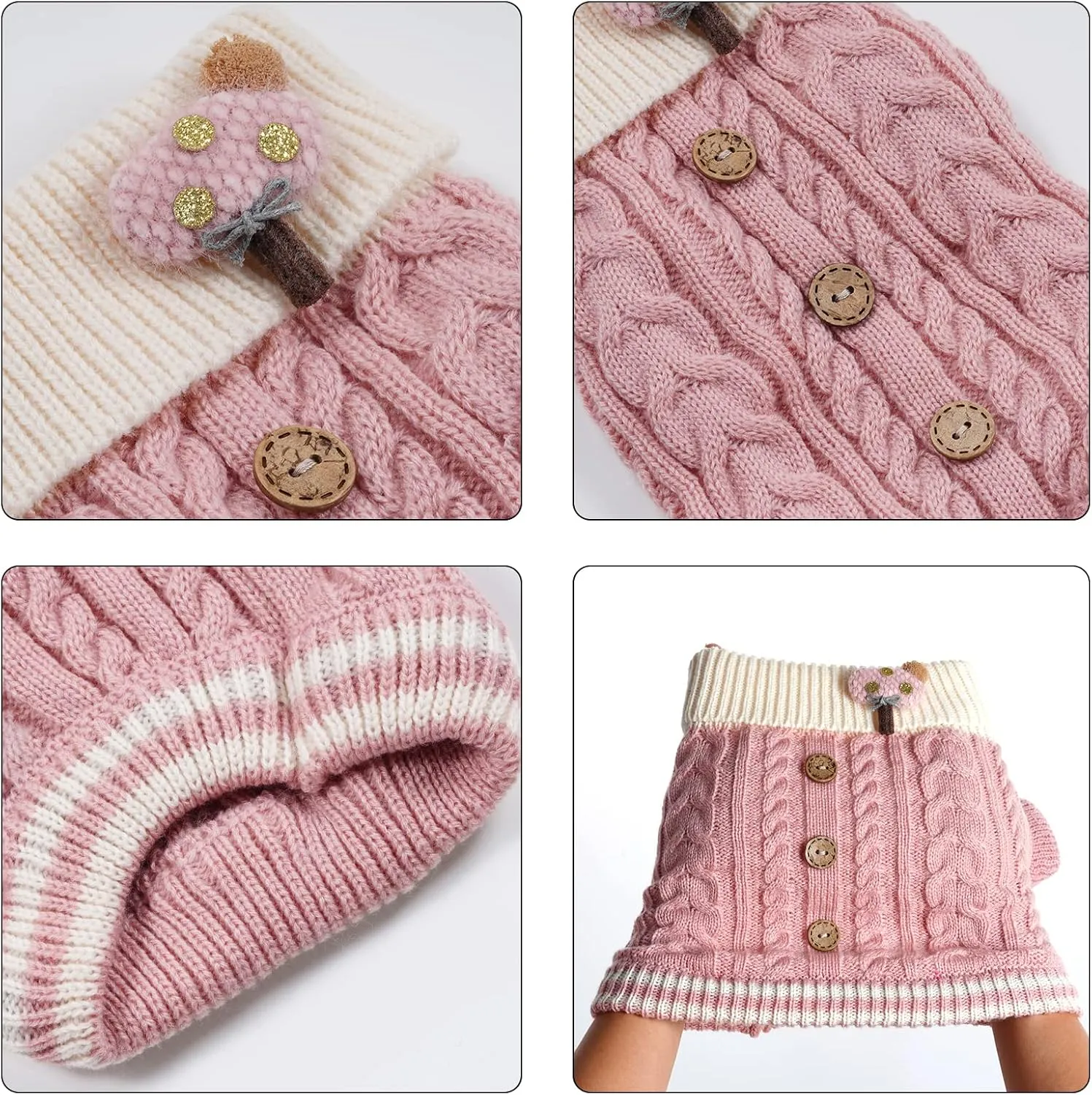 Dog Sweater Turtleneck Knitwear Doggie Pullover Sweater Doggy Winter Coat Warm Pet Clothes Puppy Holiday Clothing Buttons Knitted Outfits for Small Cats Dogs Cold Weather (Medium)