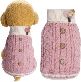 Dog Sweater Turtleneck Knitwear Doggie Pullover Sweater Doggy Winter Coat Warm Pet Clothes Puppy Holiday Clothing Buttons Knitted Outfits for Small Cats Dogs Cold Weather (Medium)