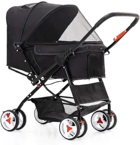 Dog Trolley Cat/Dog Stroller Easy Onehand Fold 4 Wheel Dog Strollers for Medium Small Dogs Reversible Push Handle Pet Stroller Puppy & Kitten Carrier Extended