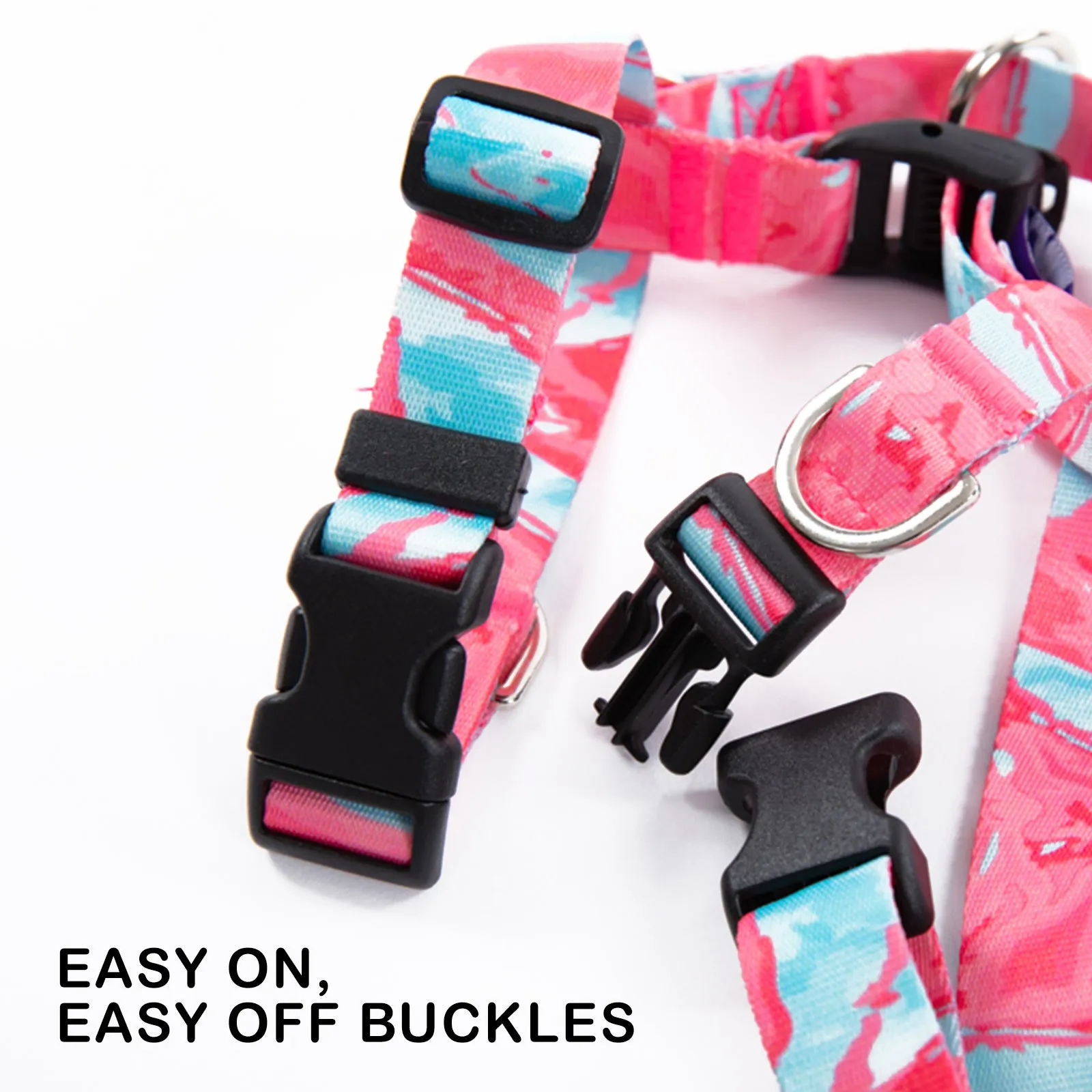 Double-Lined Dog Harness No Pull, Adjustable L, Marble Pink