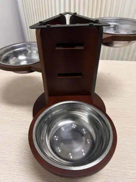 Elevated Dog Bowl Stand, 3-in-1 Wooden Pet Feeder with Stainless Steel Bowls, Raised Dish Stand for Medium & Large Dogs