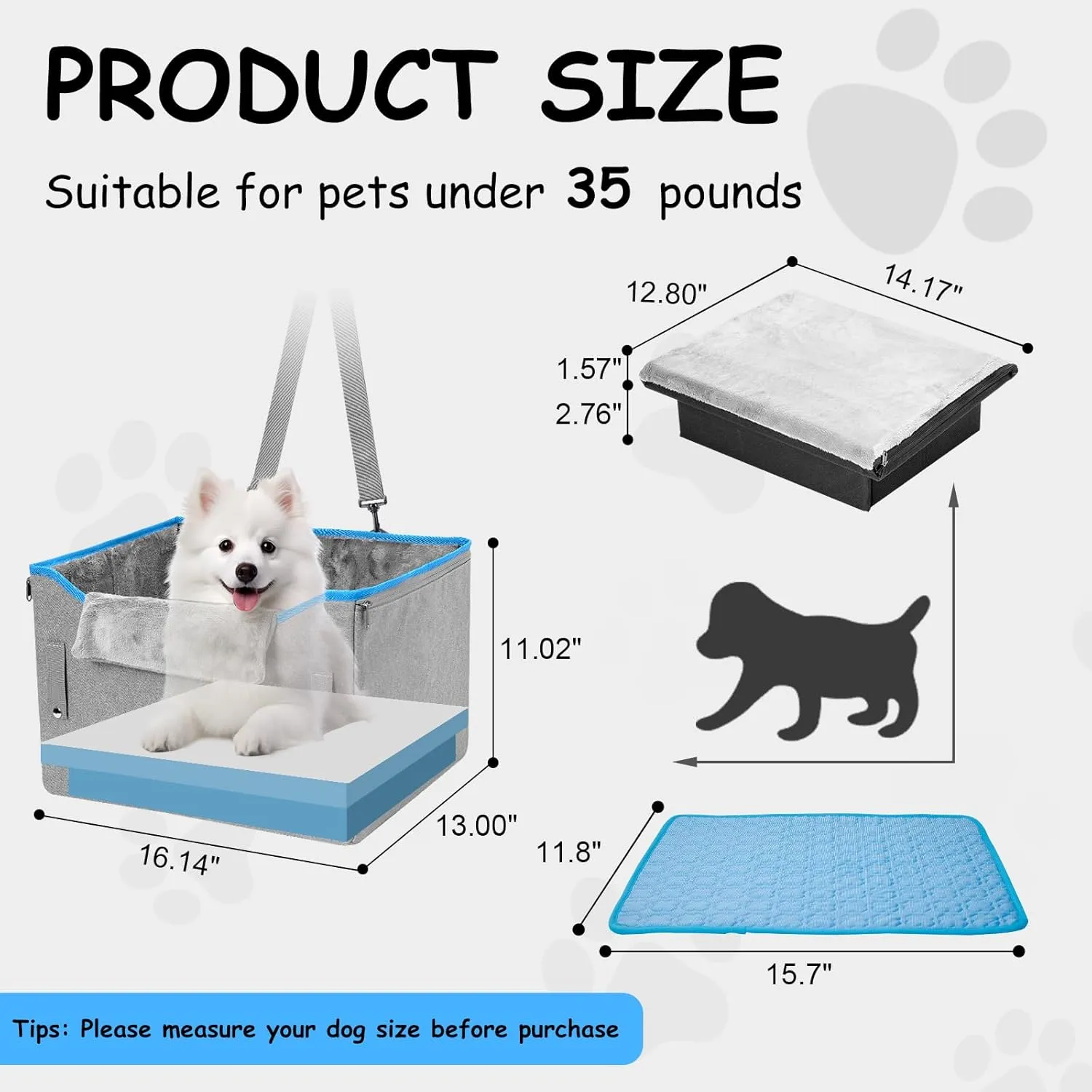 Elevated Dog Car Seat for Medium Dogs, Small Center Console Seats, Puppy Dog Booster Seats with Clip On Leash for Small Pet,Detachable Travel Pet Car Seats with Memory Foam, Blue