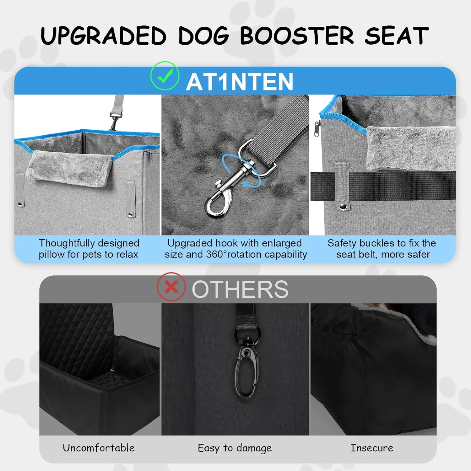 Elevated Dog Car Seat for Medium Dogs, Small Center Console Seats, Puppy Dog Booster Seats with Clip On Leash for Small Pet,Detachable Travel Pet Car Seats with Memory Foam, Blue