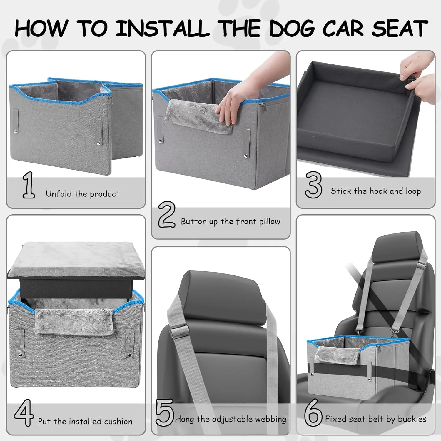 Elevated Dog Car Seat for Medium Dogs, Small Center Console Seats, Puppy Dog Booster Seats with Clip On Leash for Small Pet,Detachable Travel Pet Car Seats with Memory Foam, Blue