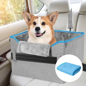 Elevated Dog Car Seat for Medium Dogs, Small Center Console Seats, Puppy Dog Booster Seats with Clip On Leash for Small Pet,Detachable Travel Pet Car Seats with Memory Foam, Blue
