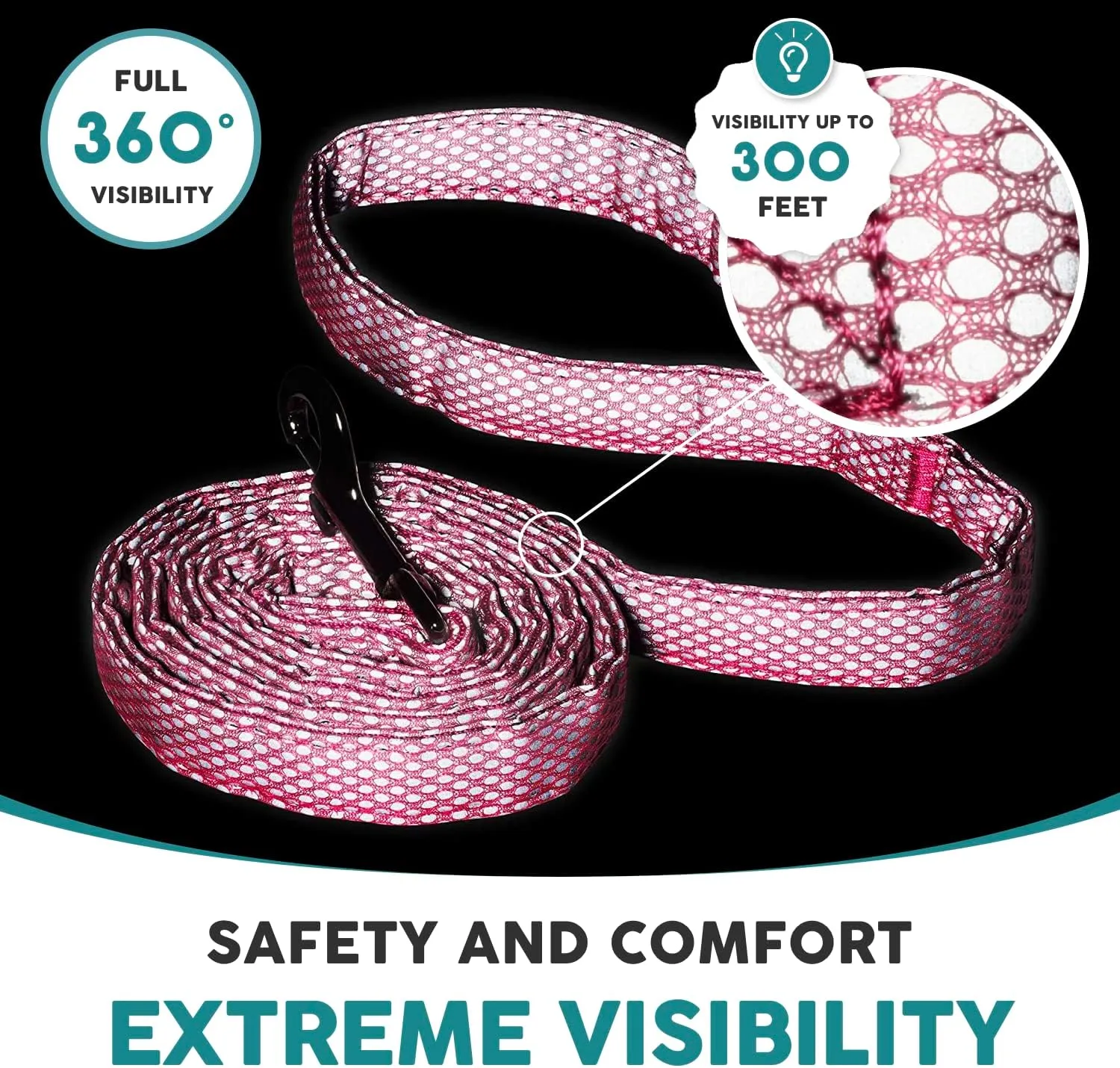 Embark Illuminate Reflective Dog Leash for Night Walking - 5 Ft Long and 3/4 Inch Width Dog Leash for Large Dogs, Made with Reflective Leash Material Throughout Light Up Dog Leash (Pink)
