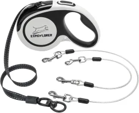 EXPAWLORER Retractable Dog Leash - Chew Proof Double Dog Leash with 2 No Tangle Strong Wire Ropes for 2 Dogs, 16 ft Heavy Duty Walk Dog Leash for Medium and Large Dogs(Black&White)