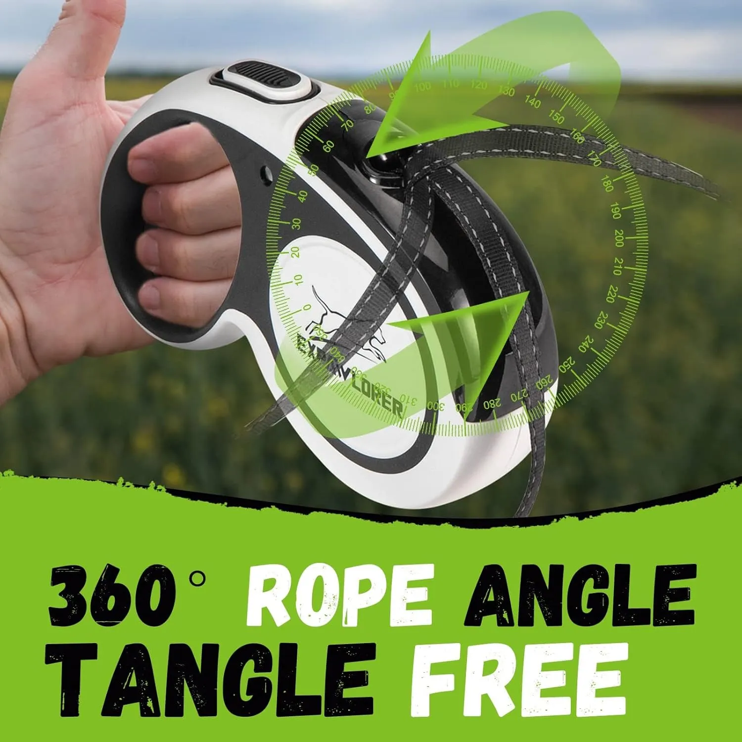 EXPAWLORER Retractable Dog Leash - Chew Proof Double Dog Leash with 2 No Tangle Strong Wire Ropes for 2 Dogs, 16 ft Heavy Duty Walk Dog Leash for Medium and Large Dogs(Black&White)