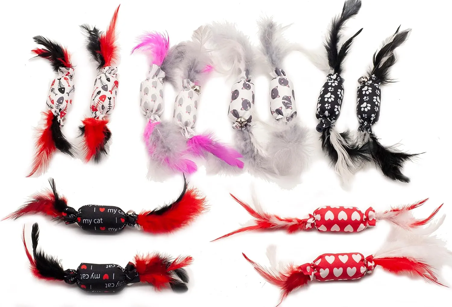Fashion's Talk 10PCS Assorted Candy-Shaped Catnip Cat Toy with Feathers and Bell for Indoor Cats,Kitten.Natural Catnip Filling and Crinkle Sound for Endless Fun