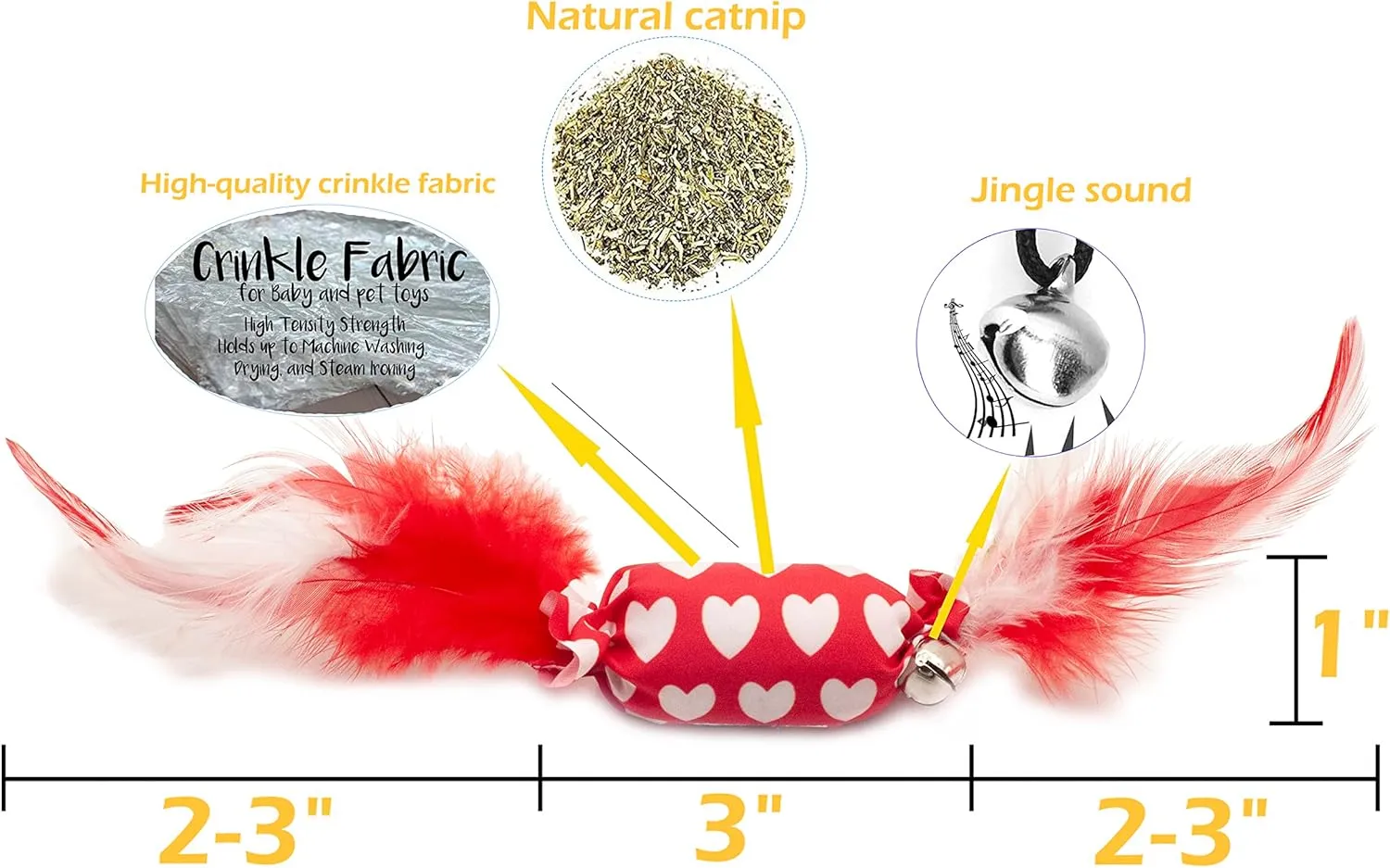 Fashion's Talk 10PCS Assorted Candy-Shaped Catnip Cat Toy with Feathers and Bell for Indoor Cats,Kitten.Natural Catnip Filling and Crinkle Sound for Endless Fun