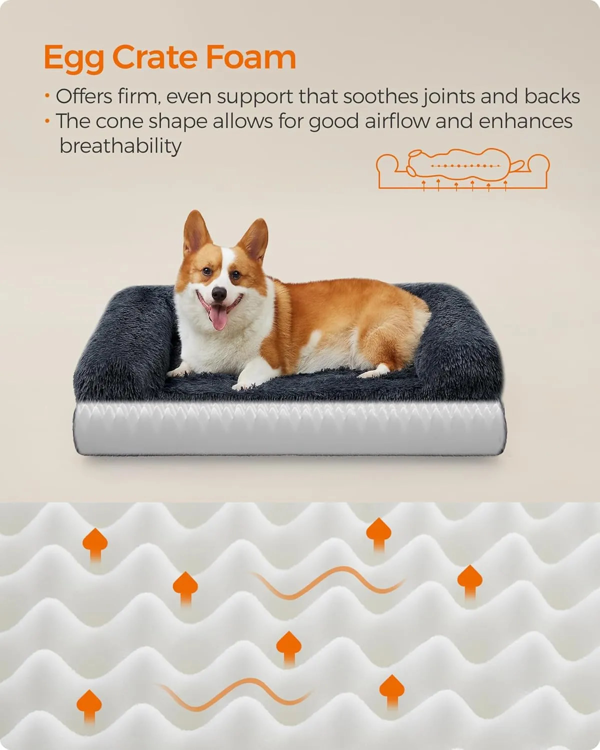 Feandrea Orthopaedic Dog Sofa for Medium Dogs, Waterproof Ped Bed with Removable Washable Cover, 30 x 23 x 9 Inches, Dark Gray UPGW231G02