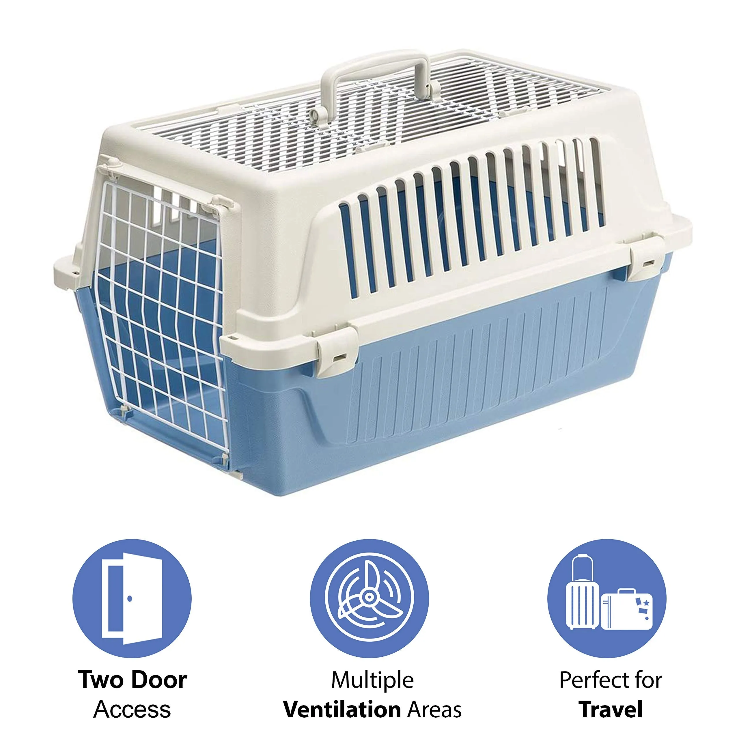 Ferplast Atlas Top Loading Door Travel Pet Kennel Carrier - Blue - 19" Inches