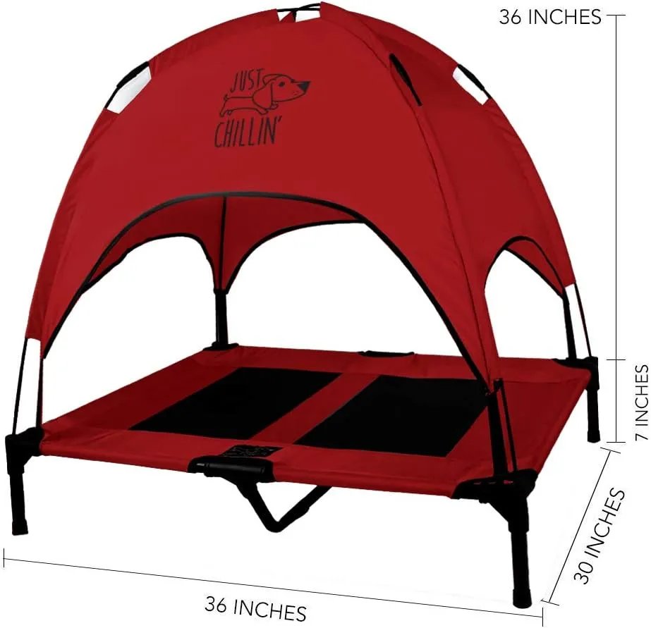 Floppy Dawg Just Chillin' Elevated Dog Bed. Cool Cot with Removable Canopy Shade. Indoor or Outdoor Pet Use. Lightweight and Portable. Chill in Style on Raised Breathable Mesh Fabric.