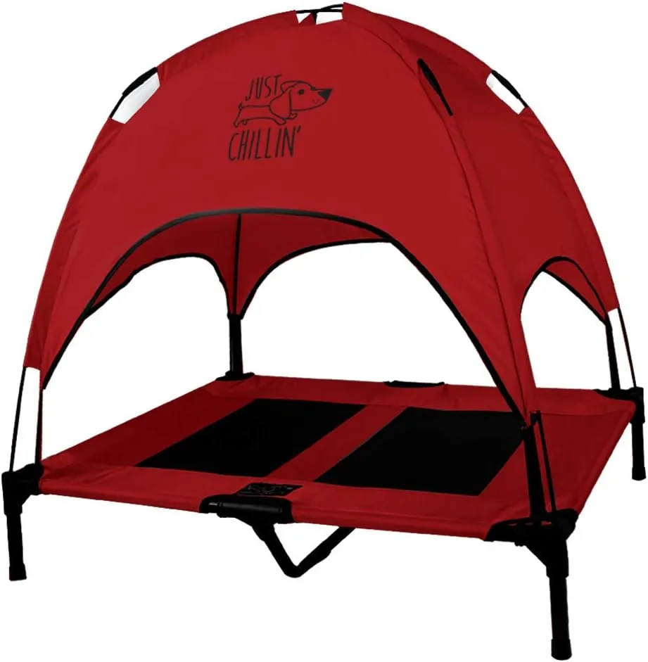 Floppy Dawg Just Chillin' Elevated Dog Bed. Cool Cot with Removable Canopy Shade. Indoor or Outdoor Pet Use. Lightweight and Portable. Chill in Style on Raised Breathable Mesh Fabric.