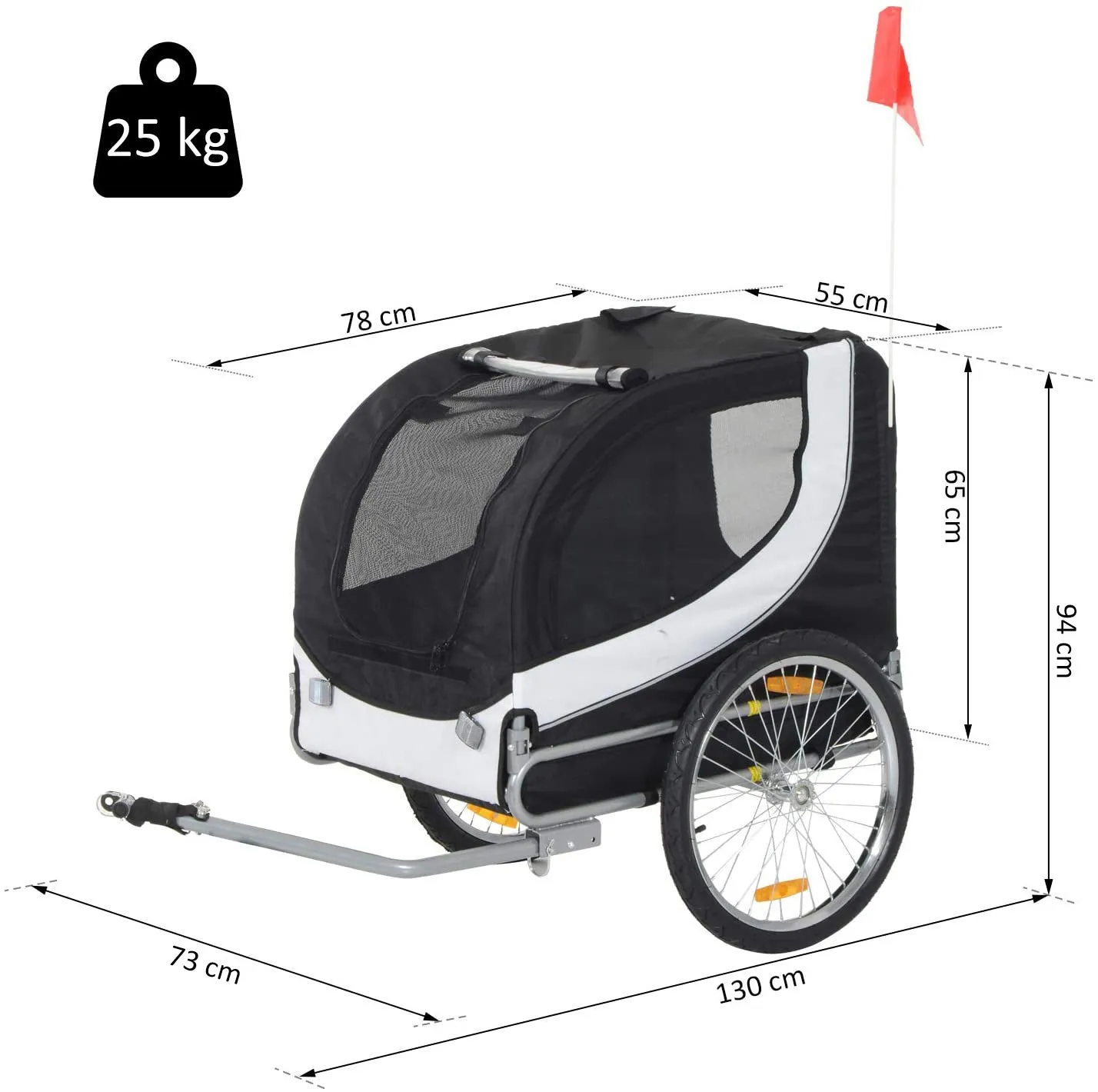 Folding Dog Bike Trailer Pet Bicycle Jogger Travel Carrier-Black & White