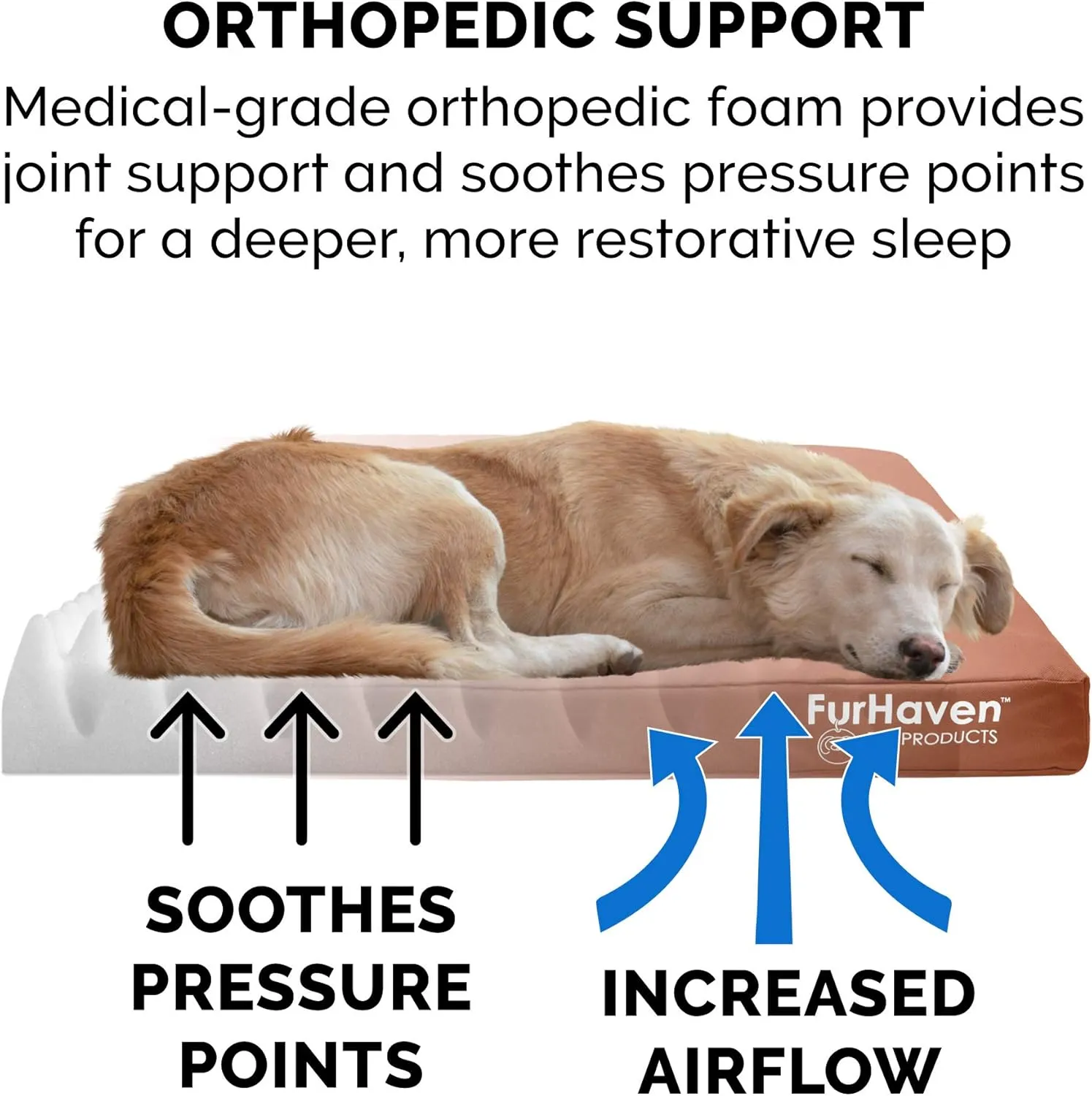 Furhaven Water-Resistant Orthopedic Dog Bed for Large Dogs w/ Removable Washable Cover, For Dogs Up to 95 lbs - Indoor/Outdoor Logo Print Oxford Polycanvas Mattress - Chestnut, Jumbo/XL