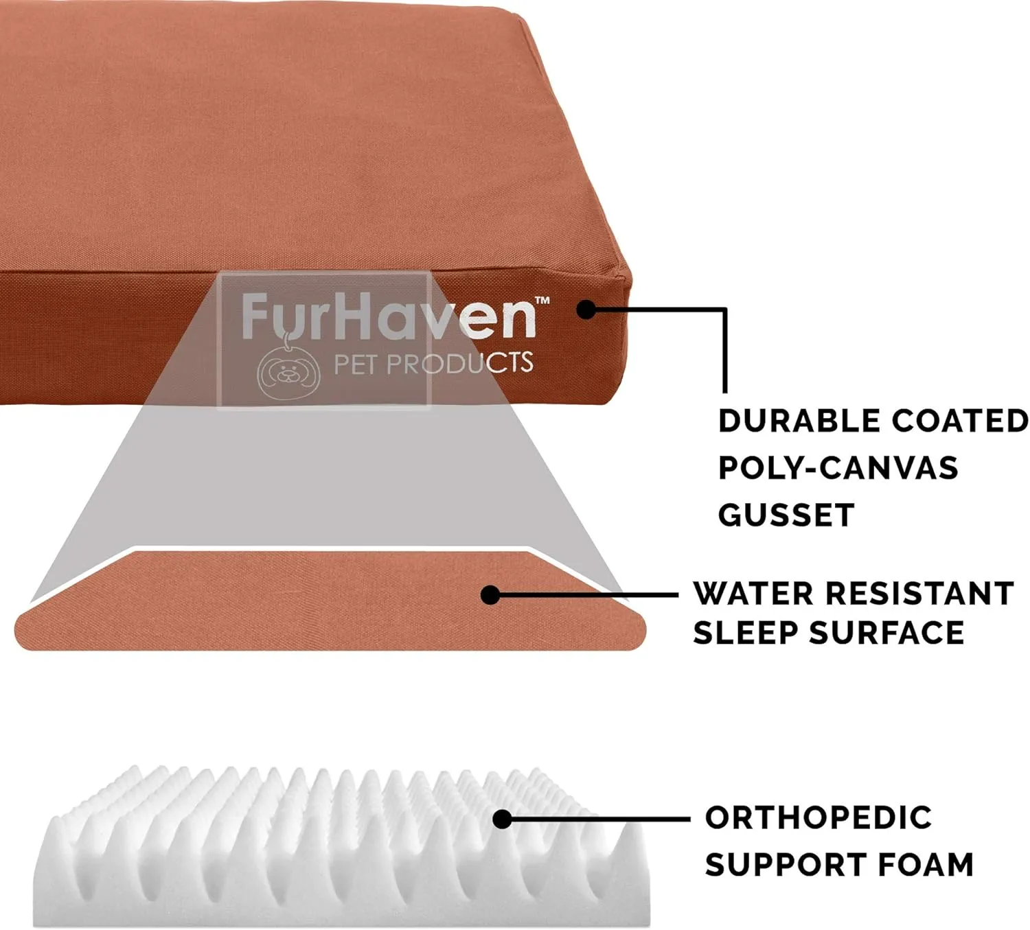 Furhaven Water-Resistant Orthopedic Dog Bed for Large Dogs w/ Removable Washable Cover, For Dogs Up to 95 lbs - Indoor/Outdoor Logo Print Oxford Polycanvas Mattress - Chestnut, Jumbo/XL