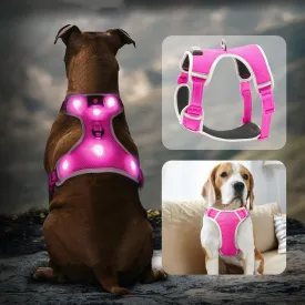 Glow in The Dark Dog Harness USB Rechargeable(Pink, L)