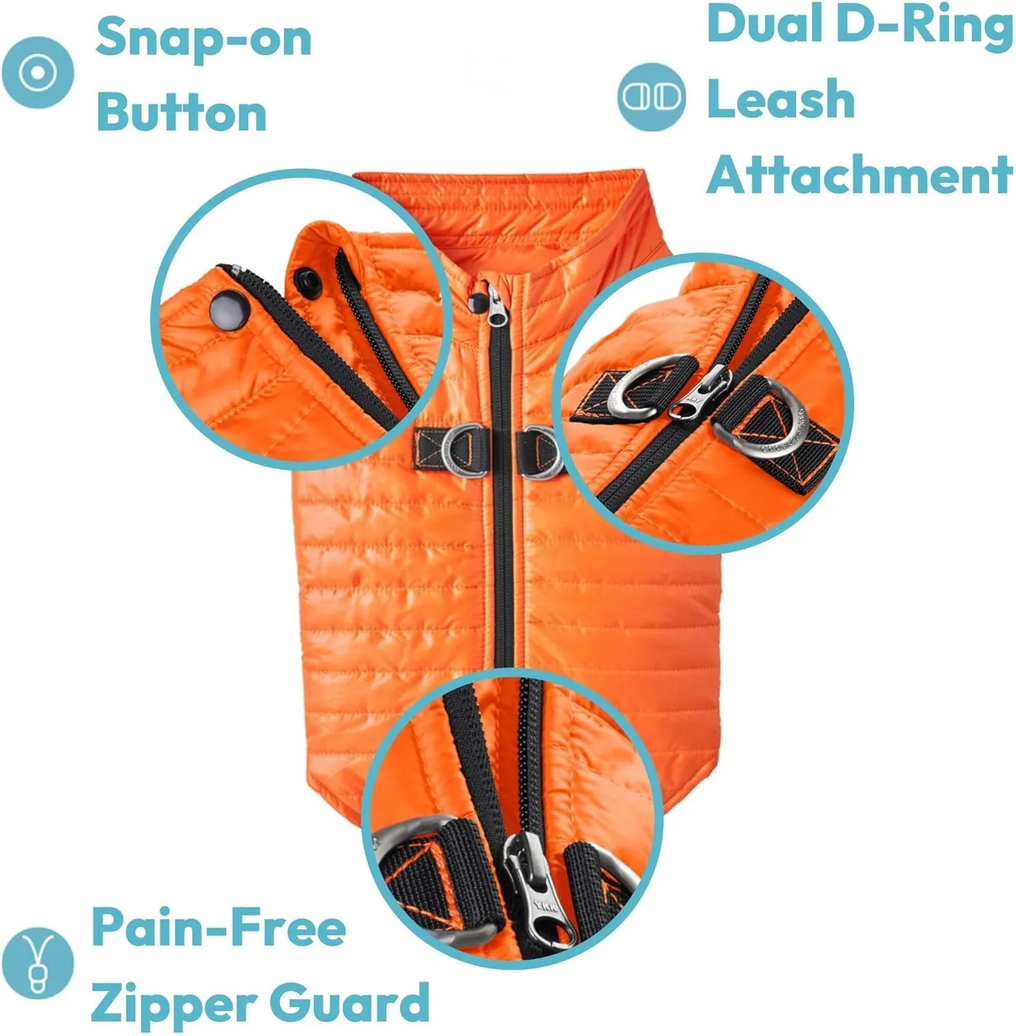 Gooby Puffer Vest - Blue, Large - Ultra Thin Zip Up Wind Breaker with Dual D Ring Leash - Water Resistant Small Dog Sweater Coat
