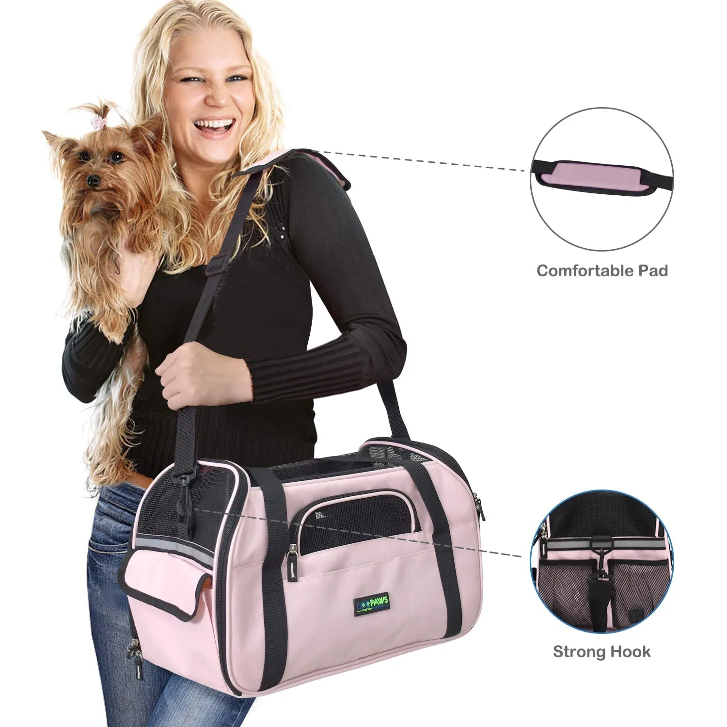 GOOPAWS Soft Sided Small Dog Carriers Comfort for Travel, Pink, 17"
