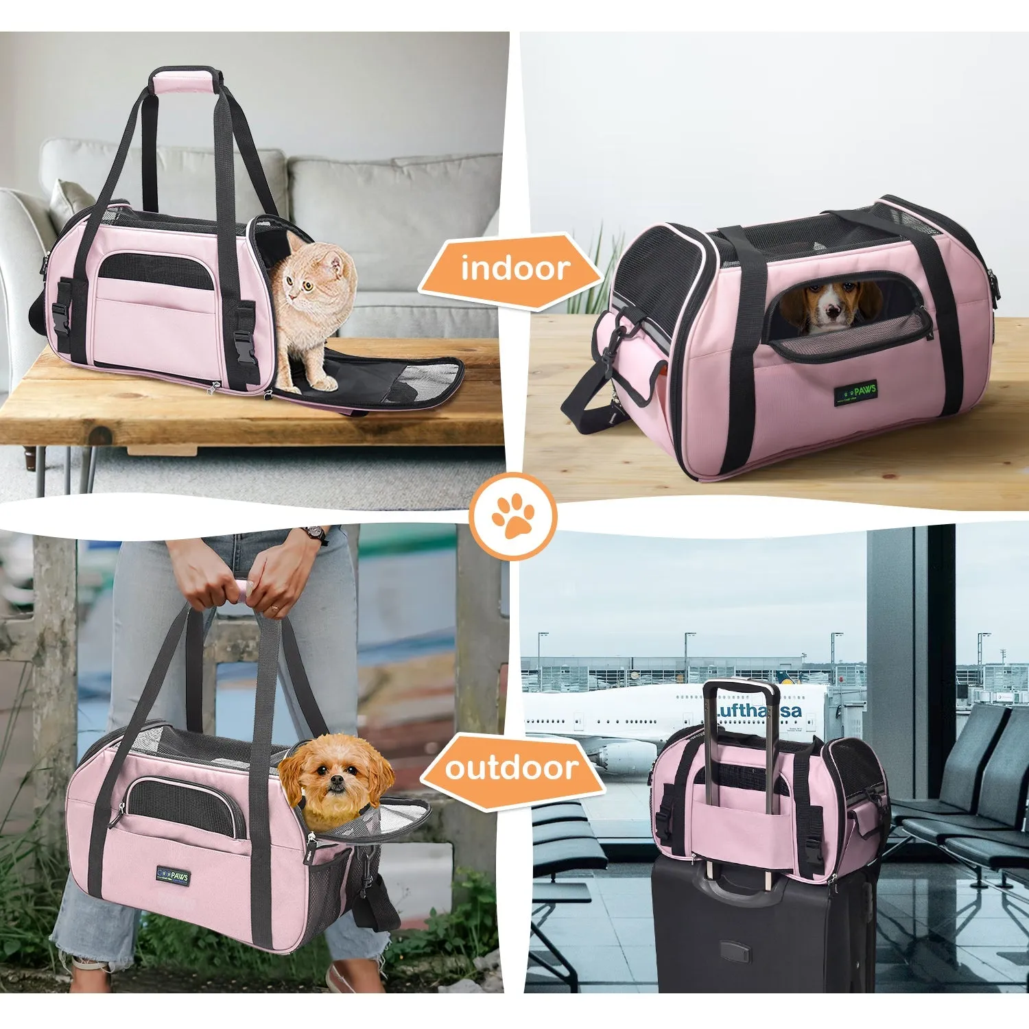 GOOPAWS Soft Sided Small Dog Carriers Comfort for Travel, Pink, 17"