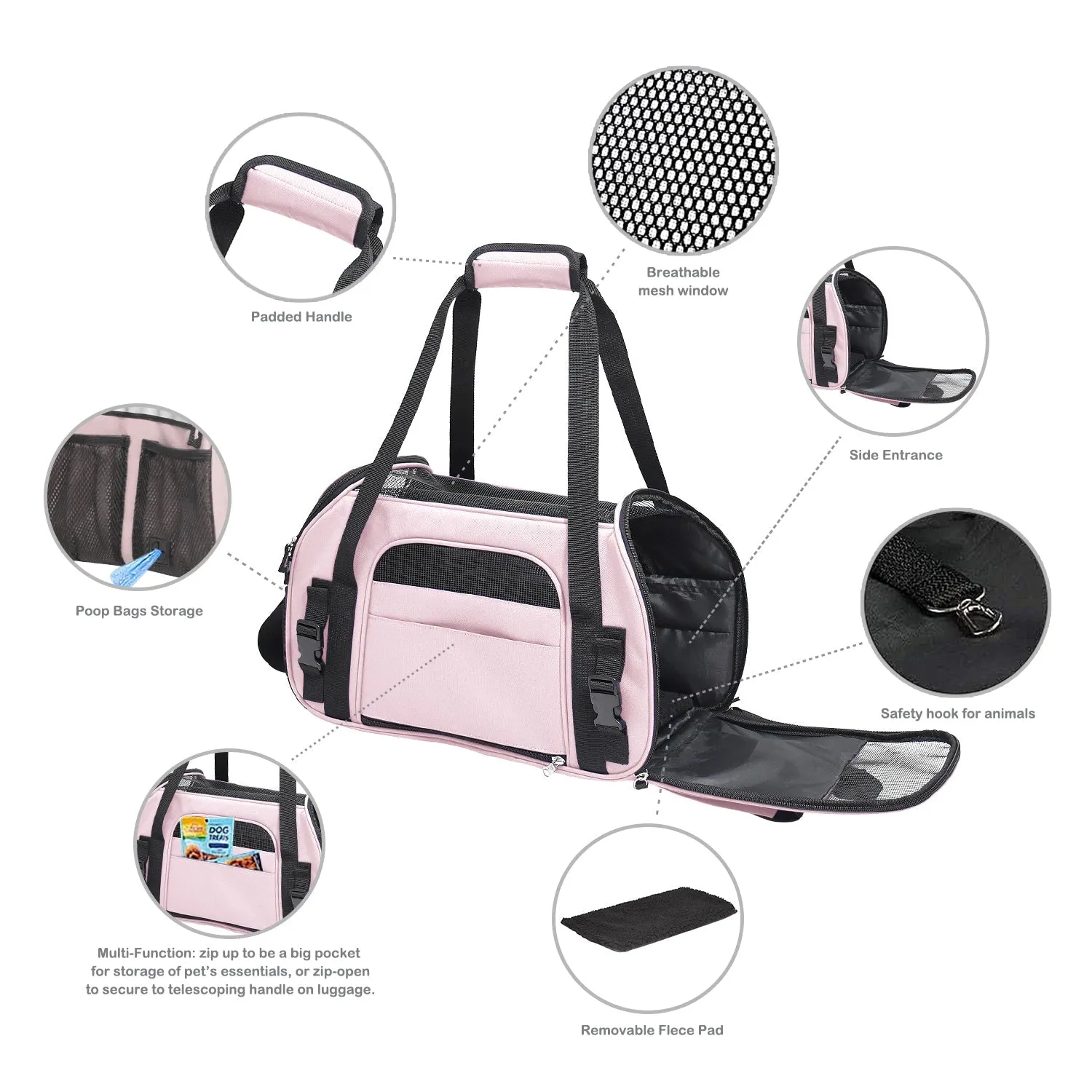 GOOPAWS Soft Sided Small Dog Carriers Comfort for Travel, Pink, 17"