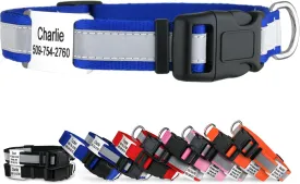 GoTags Reflective Personalized Dog Collar with Nameplate, Adjustable Dog Collar with Custom Engraved Steel Slide On Pet ID Tag, Silent, No Noise Dog Tag for Large Medium or Small (Blue, Medium)