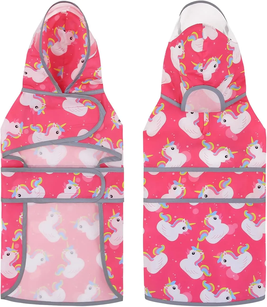 HDE Dog Raincoat with Clear Hood Rain Jacket Poncho for Small Medium Large Dogs Unicorn Ducks Pink - M