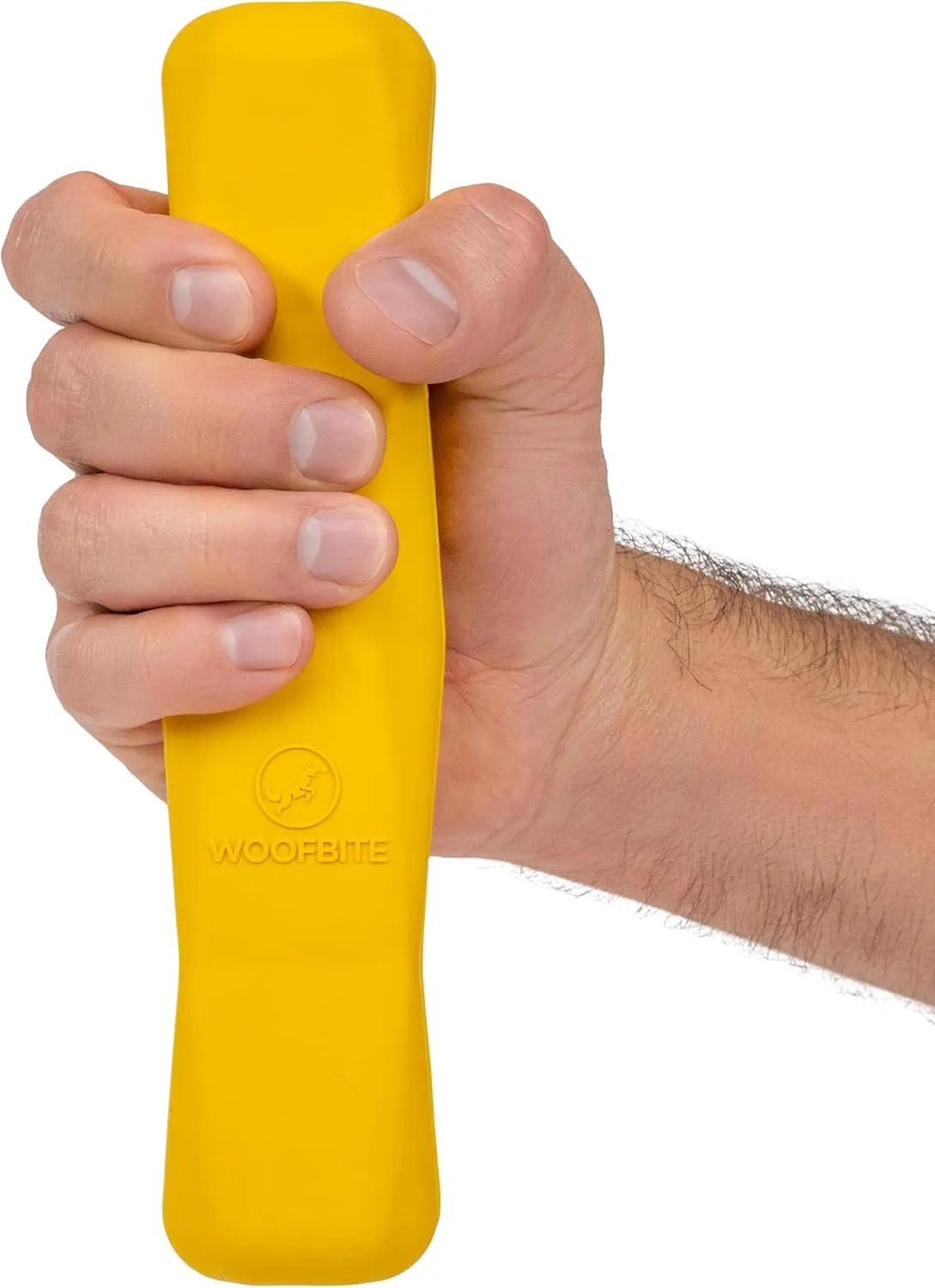 Indestructible Chew Stick - Lifetime Replacement - Aggressive Chewers, Medium Large Breed - Non-Toxic Natural Rubber Dog Toys - Yellow (Highly Visible Color for Dogs) - Tug & Fetch - 8x1.75