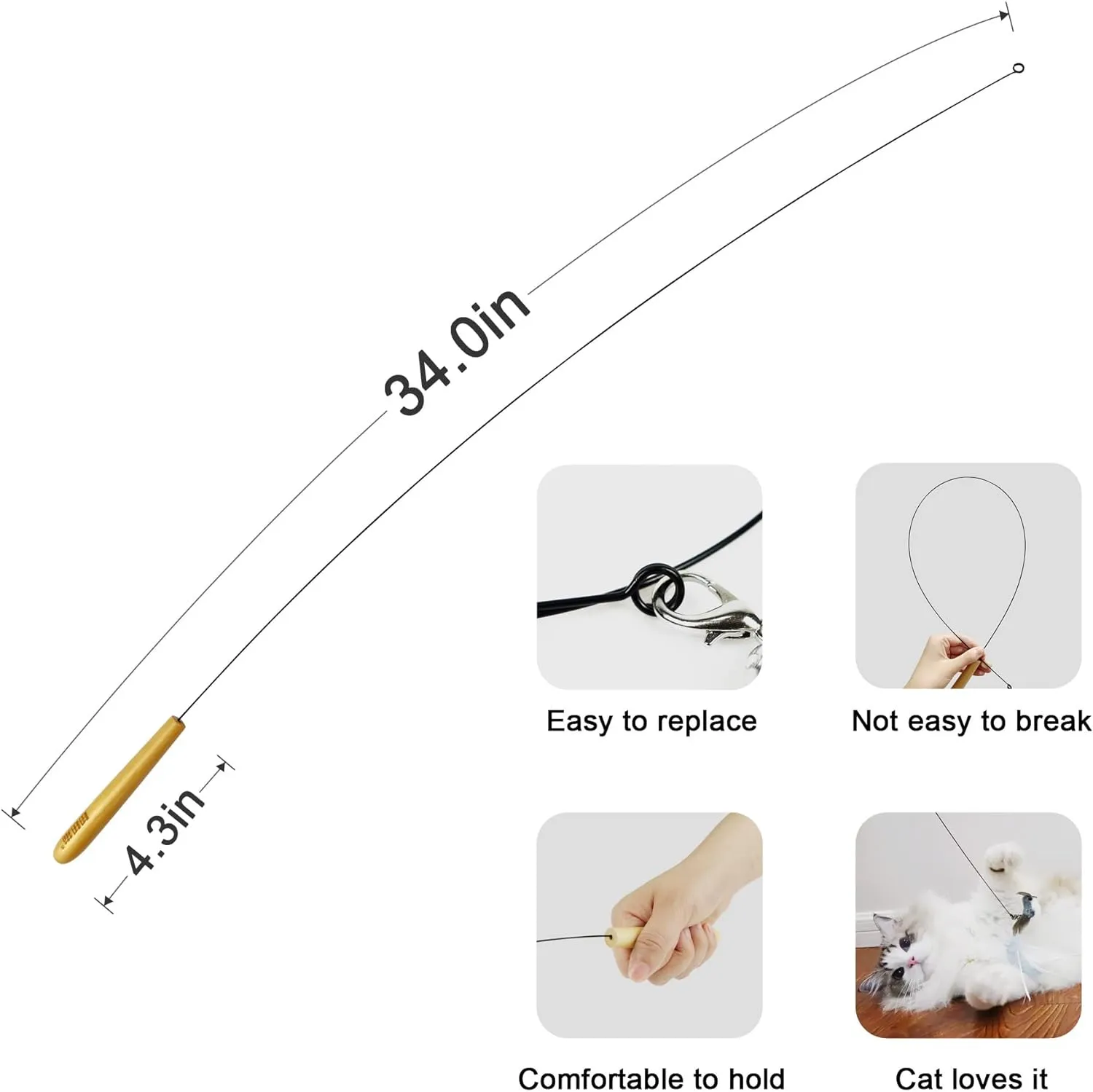 Interactive Bird & Insect Simulation Cat Toy Set - 10 Pcs Feather Refills & 2 Pcs Cat Wand Toy, 29'' Flexible Steel Wire, Sturdy Wood Handle & Bell, For Indoor Kittens