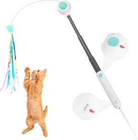 Interactive Cat Toy Cat Wand Toy, 2 in 1 cat Toys for Indoor Cats with Red Light, Cat Feather Wand with Replaceable Feathers and Fassels for Cats to Chase and Exercise-White Blue