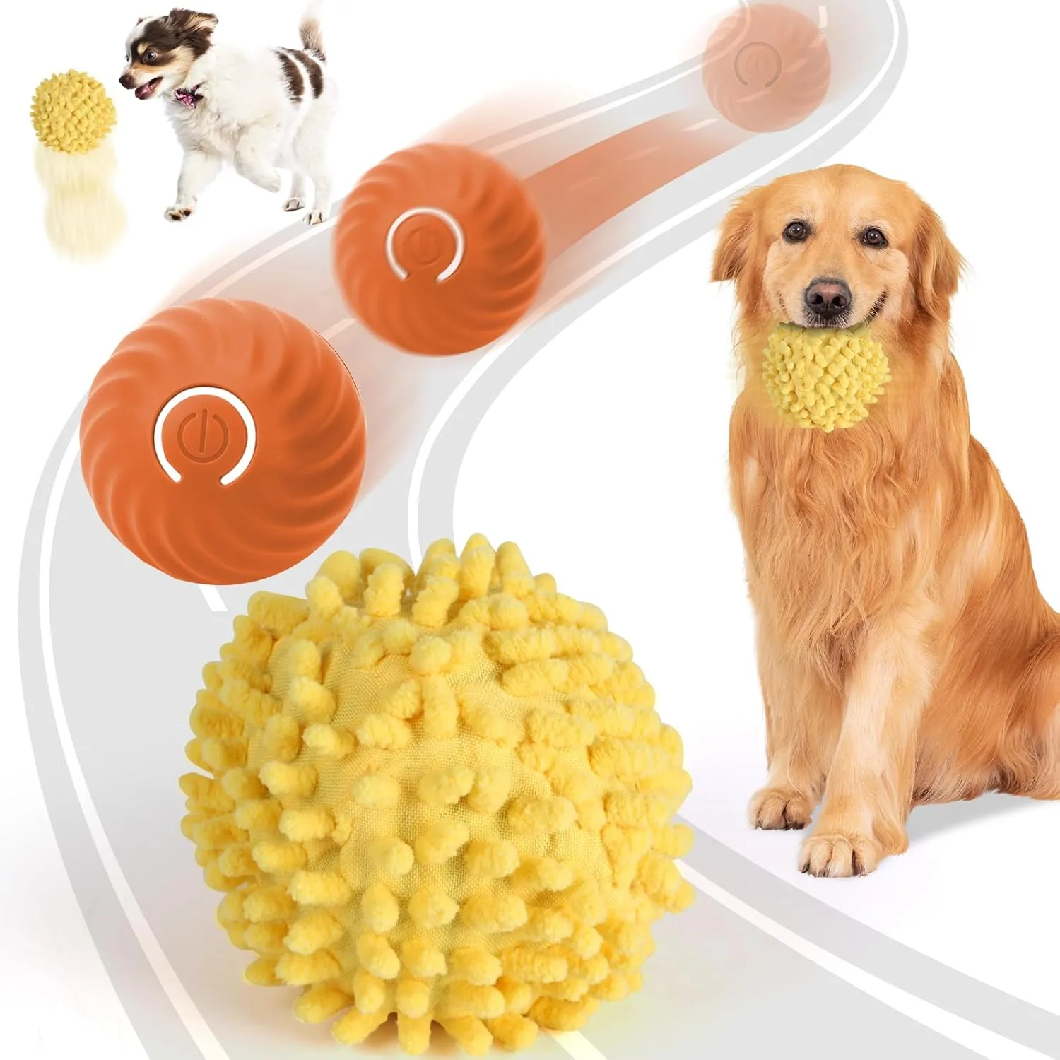 Interactive Dog Toys, Self Moving Dog Toy with Cover, Bouncing & Rotating Peppy Pet Ball for Dogs, Electric Ball Toys for Large Dogs, Interactive Rolling Toy to Keep Them Busy (Orange)