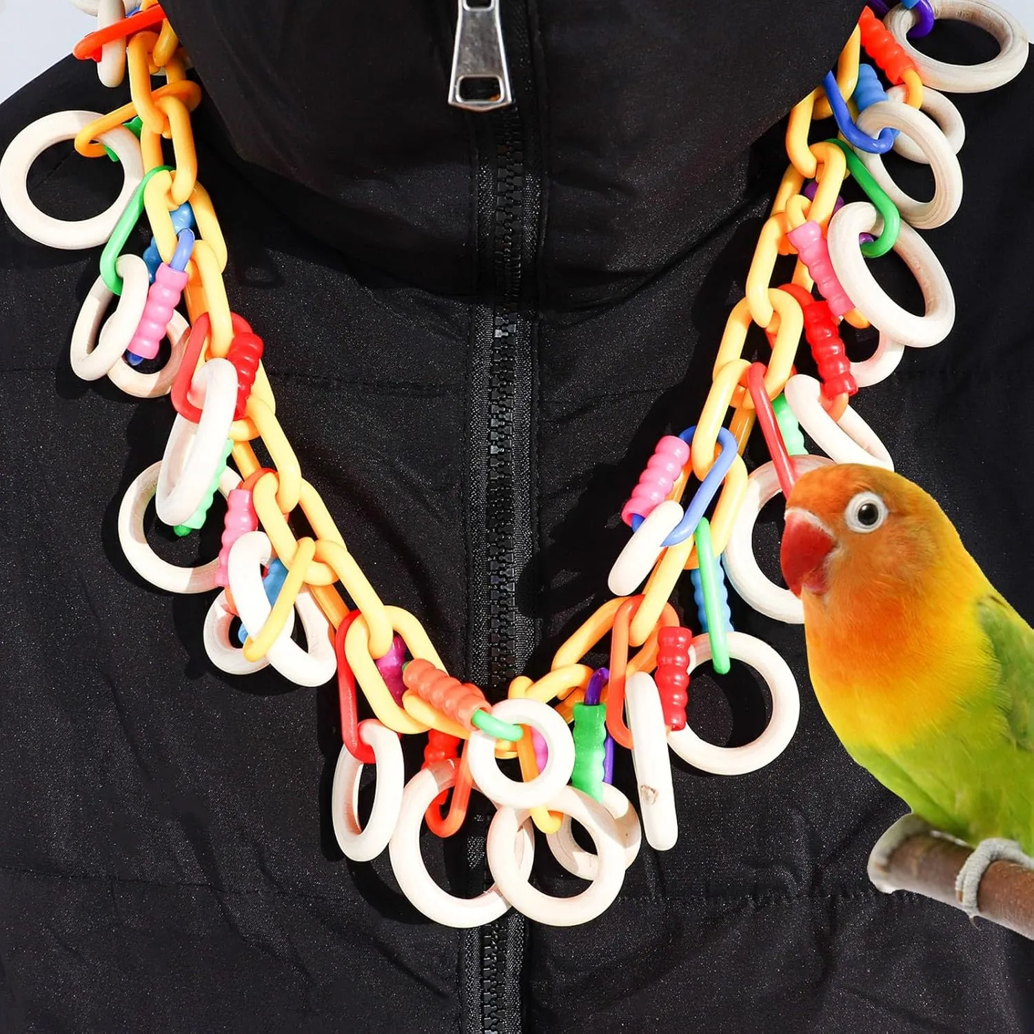 Interactive Wearable Bird Toy  Chewable Wooden Ring Necklace for Parakeets & Small Birds | Cage or Shoulder-Mounted Bonding Toy