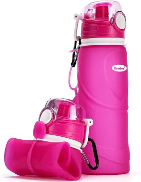 Kemier Collapsible Silicone Water Bottles-750ML,Medical Grade,BPA Free Travel Water Bottle Can Roll Up,26oz,Leak Proof Foldable Sports & Outdoor Water Bottles