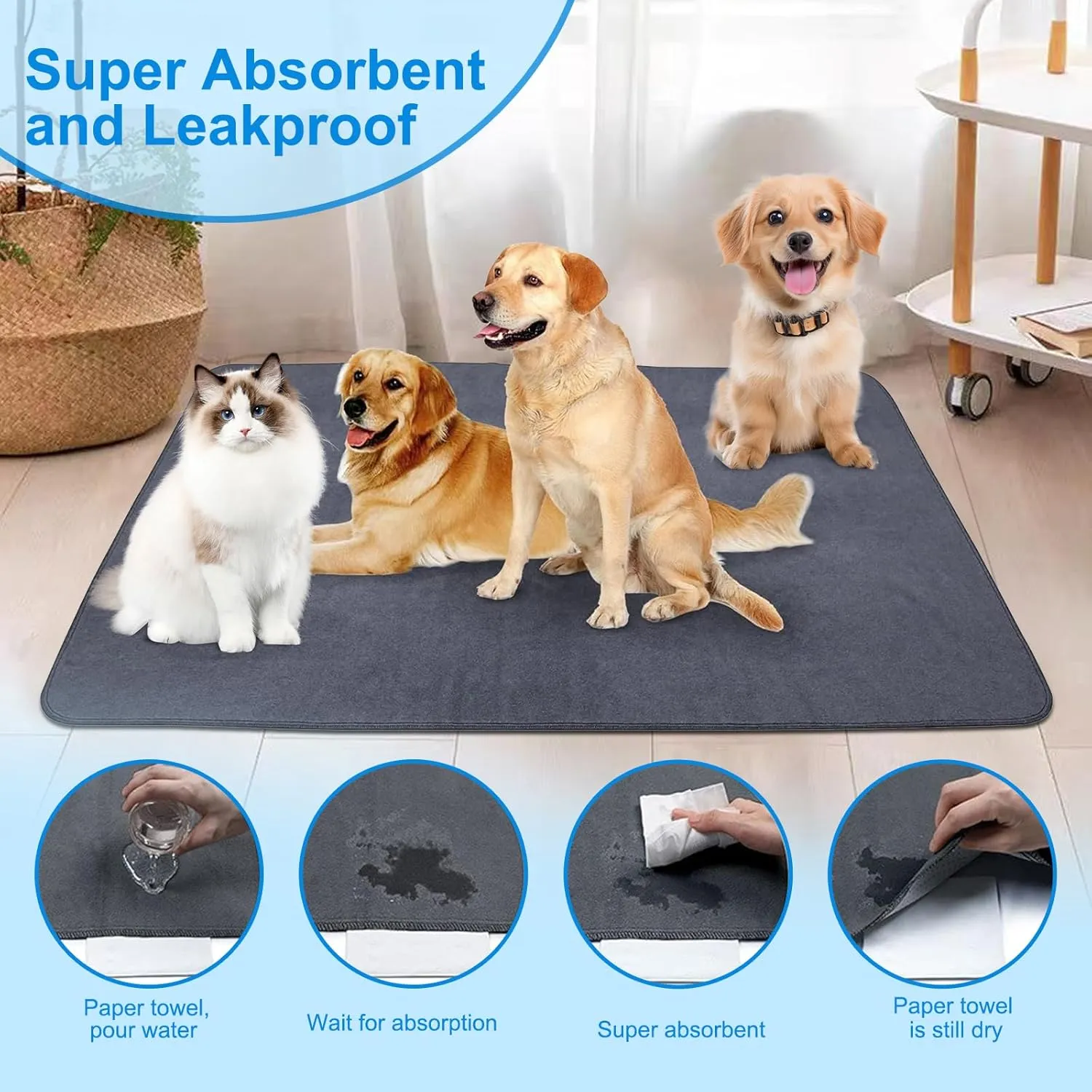 Large Washable Pee Pad Mats for Dogs, 72" x 72" Large Size Puppy Dog Pee Pad, Fast Absorbent Potty Mat, Waterproof Reusable Training Dog Pads for Indoor, Outdoor and Car Travel (72 x 72 / 1PCS)