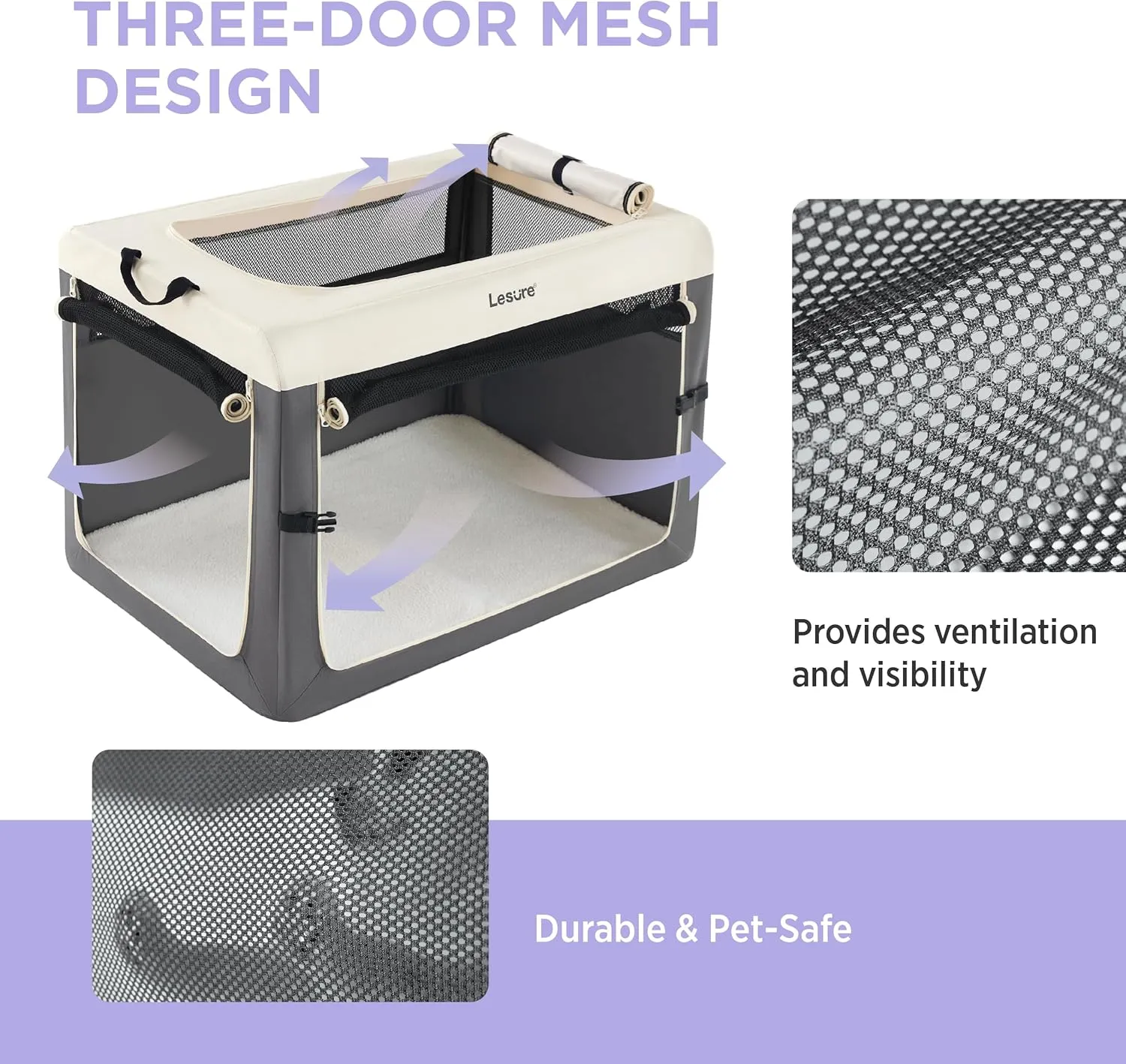 Lesure Collapsible Travel Dog Crate for Small Dogs, Portable Soft Dog Crate for Outdoor & Indoor, Folding Fabric Dog Kennel with Handle, 42 Inch Heavy Duty Pet Carrier (Grey)