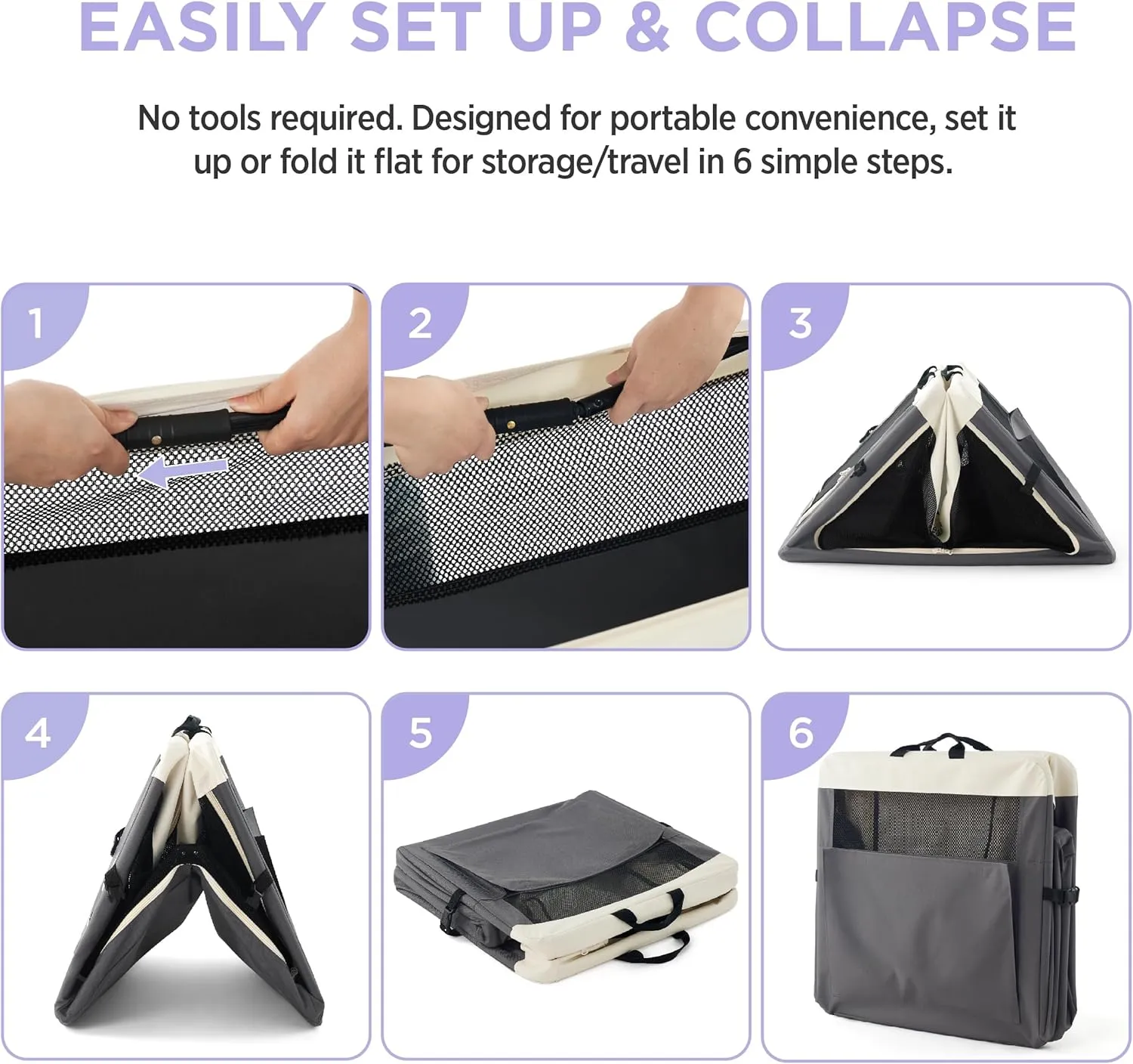 Lesure Collapsible Travel Dog Crate for Small Dogs, Portable Soft Dog Crate for Outdoor & Indoor, Folding Fabric Dog Kennel with Handle, 42 Inch Heavy Duty Pet Carrier (Grey)