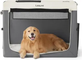 Lesure Collapsible Travel Dog Crate for Small Dogs, Portable Soft Dog Crate for Outdoor & Indoor, Folding Fabric Dog Kennel with Handle, 42 Inch Heavy Duty Pet Carrier (Grey)