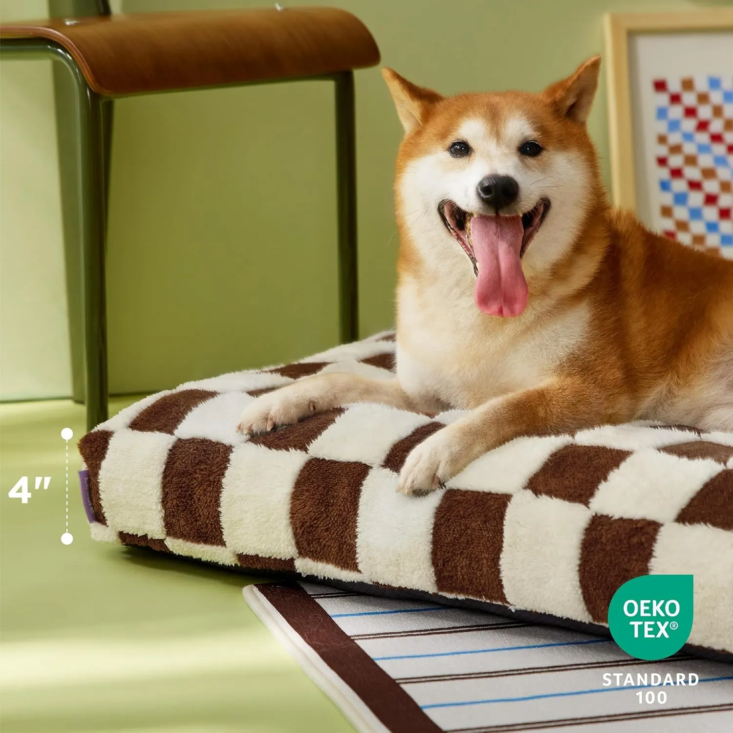Lesure XLarge Dog Bed-Thick Shredded Chopped Foam Pet Bed Indoor with Removable Cover, Cute Modern Fuzzy Plush & Anti Slip Bottom, Brown