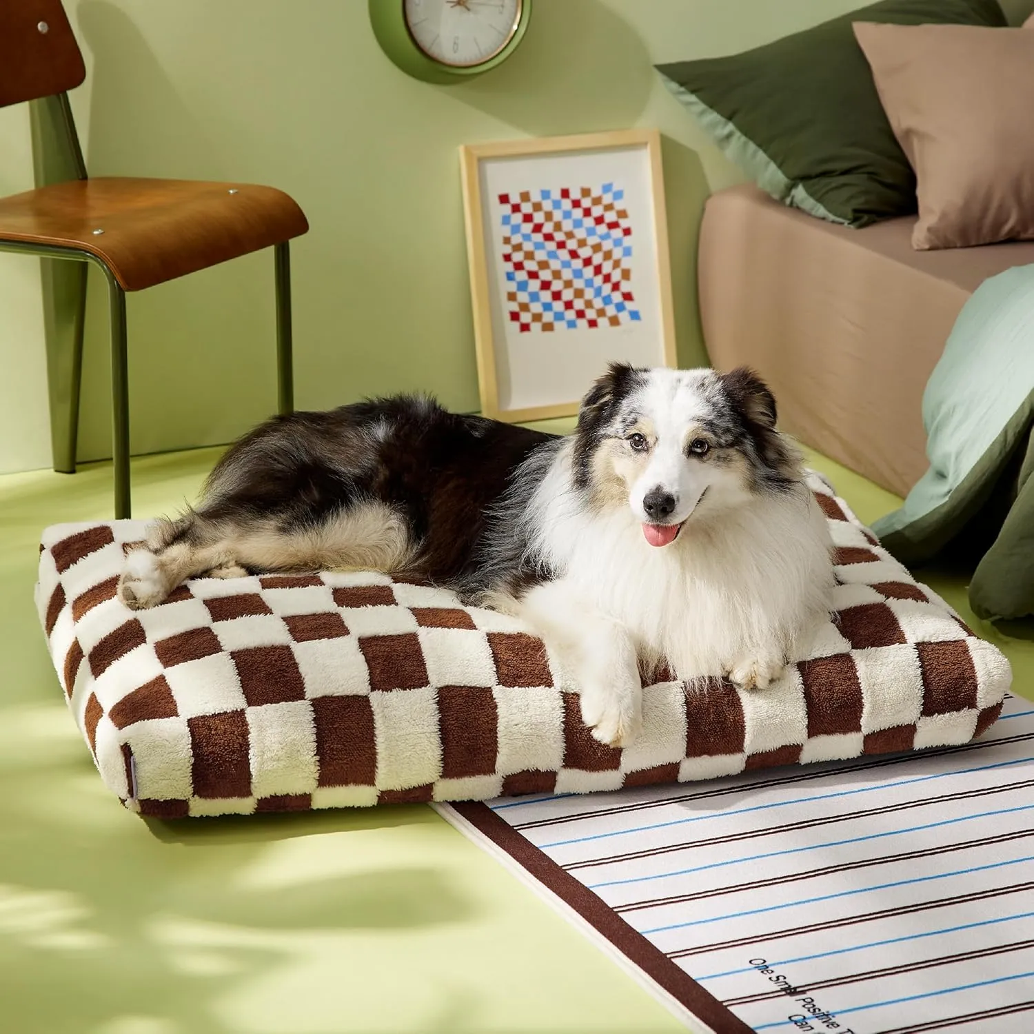 Lesure XLarge Dog Bed-Thick Shredded Chopped Foam Pet Bed Indoor with Removable Cover, Cute Modern Fuzzy Plush & Anti Slip Bottom, Brown