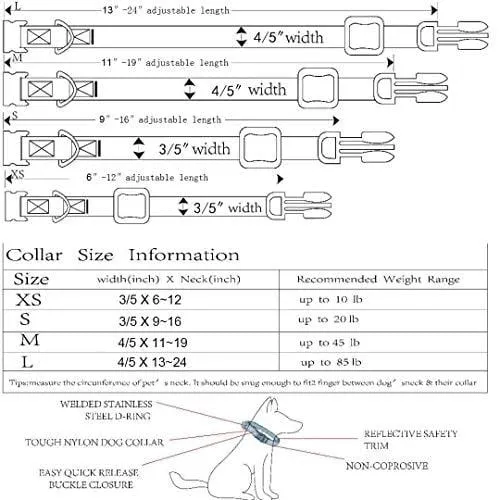 LovelyDog Embroidered Personalized Dog ID Collar, 4 Adjustable Sizes: Extra-Small, Small, Medium, Large with Dog Name Phone#, Reflective Pet Pink Dog Collars for Boy & Girl Dogs, X XS M L XL