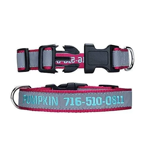 LovelyDog Embroidered Personalized Dog ID Collar, 4 Adjustable Sizes: Extra-Small, Small, Medium, Large with Dog Name Phone#, Reflective Pet Pink Dog Collars for Boy & Girl Dogs, X XS M L XL