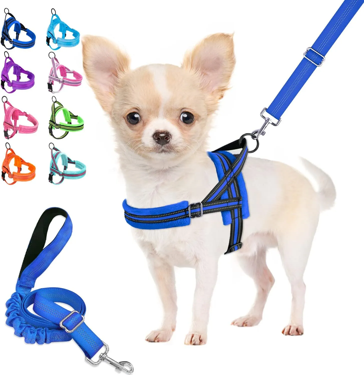 Lukovee Dog Harness and Leash Set, Soft Padded Adjustable Reflective Vest With 4ft Lightweight Anti-Twist Leash for Small Dogs (Small, Blue)