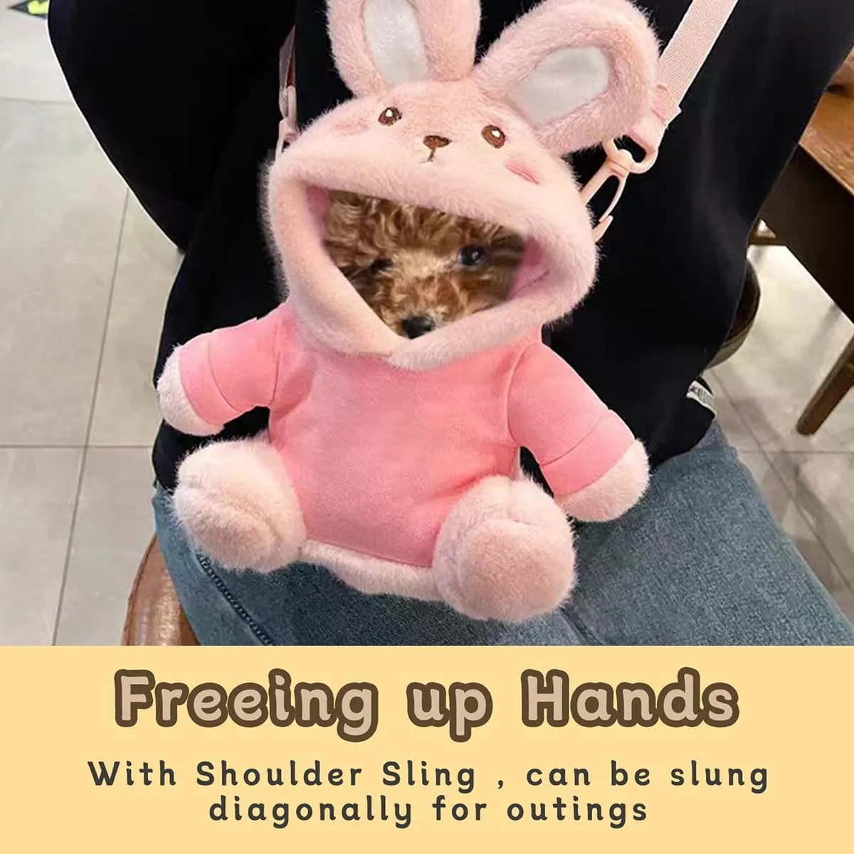 MANON ROSA Puppy Sling Carrier  Cute Hands-Free Portable Shoulder Bag for Pets Up to 3 lbs for Extra Small Chihuahuas Pomeranians Teacup Dogs Kittens Cats for Outdoor Use (Large,Pink)