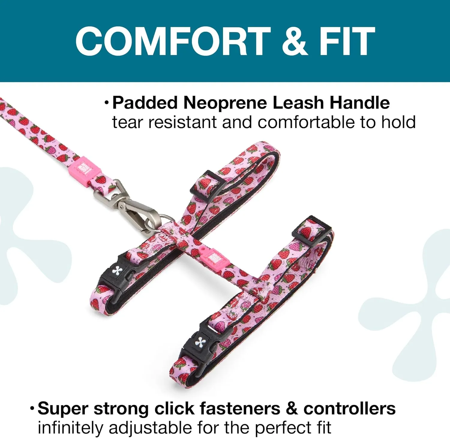Max and Molly Adjustable Cat Harness and Leash Set - Escape-Proof Cat Harness with Leash for Outdoor Walking and Exploring, Soft Paded Material (Strawberry Dream)
