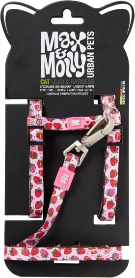 Max and Molly Adjustable Cat Harness and Leash Set - Escape-Proof Cat Harness with Leash for Outdoor Walking and Exploring, Soft Paded Material (Strawberry Dream)